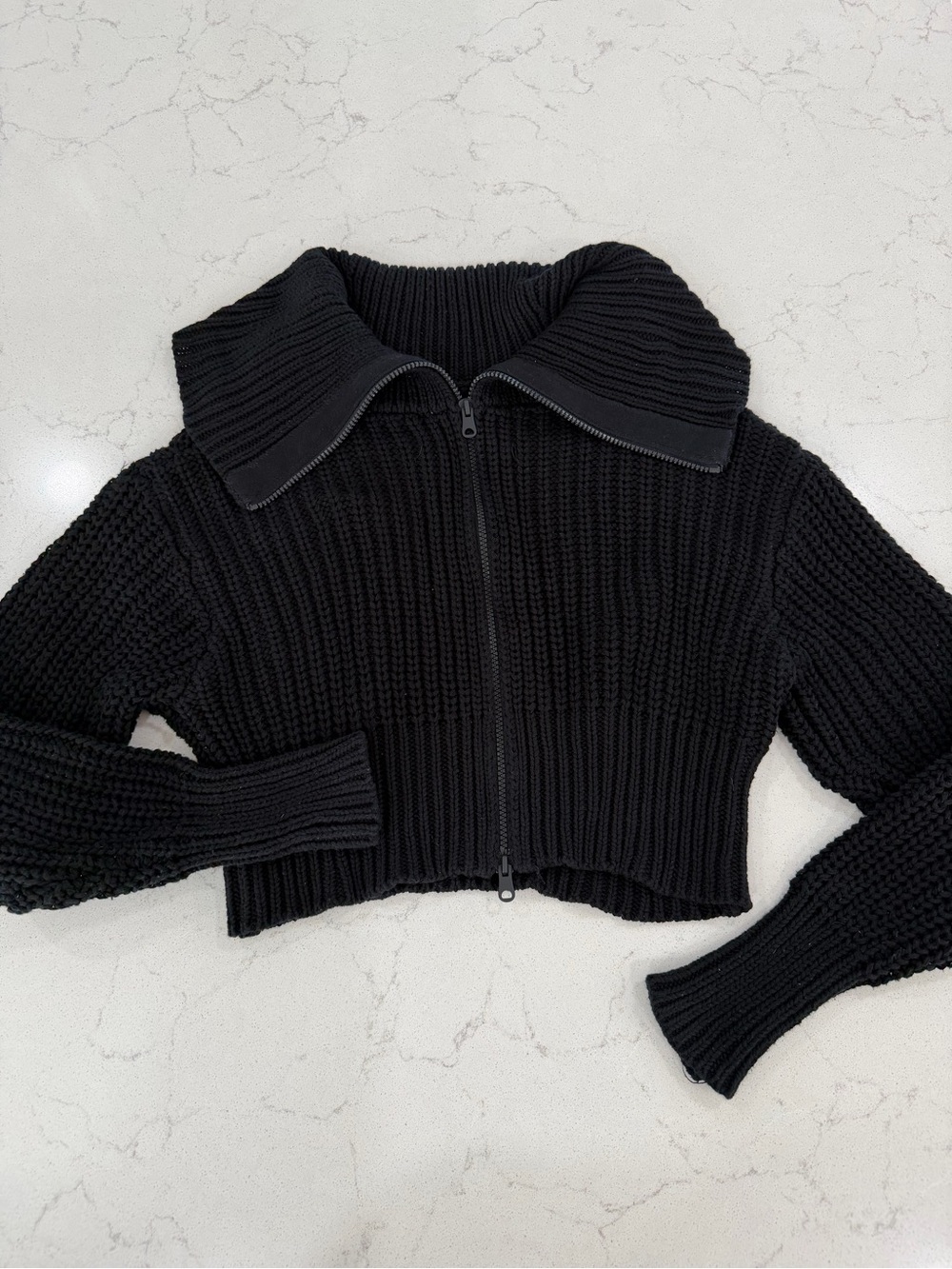 aerie Black Chunky Cropped Half-Zip Turtleneck Sweater